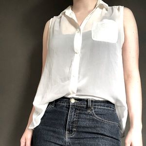 Medium white sheer blouse with black accents, American Eagle Outfitters